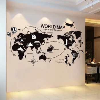 Melns Pasaules Kartes, Sienas Uzlīmes, Vinila DIY Pasaules Ceļojumu orientierus, sienas uzlīmes Dzīvojamā istaba Guļamistaba studiju sienu apdare uzlīme