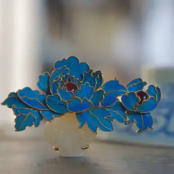 Oriģināla dizainera cloisonne porcelāna emalju amatniecības peoniju ziedu broša Ķīnas retro šarmu sieviešu sudraba rotaslietas