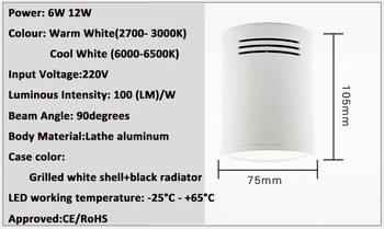 6W 9W 12W uz Virsmas Montēta aptumšojami Downlight 110V, 220V COB LED SPOT apgaismojums Led griestiem uz leju + Vadītāja baltu ķermeņa melns korpuss