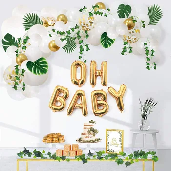 Apstādījumu Baby Dušas Neitrāli Balts Balons Vainags Arku Komplekts Ak Baby Banner Ar Efejas Lapu Vainags Vīnogulājiem Dzimšanas Dienu, Baloni Dekori