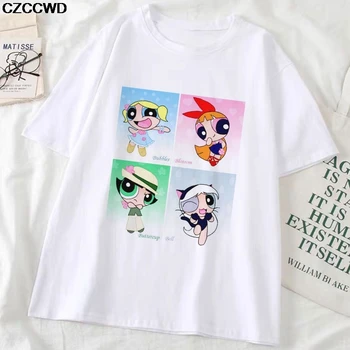 Divi Draugi, Karikatūra Izdrukāt Gudrs T Krekls Sievietēm Harajuku Kawaii Īsām Piedurknēm T-krekls Vogue 90s korejiešu Stilā T Topi, Sieviešu t-veida