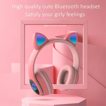 Bezvadu Austiņas Zibspuldzes Gaismas Gudrs Kaķis Ķivere Tālruņa Bluetooth Austiņas ar Mikrofonu, LED Bērns, Meitene, Dāvanas, Stereo Mūzikas Austiņas Bērnu Dāvanu