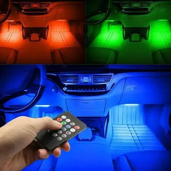 Automašīnas salona Atmosfērā LED Lentes RGB Gaismas Svītra, Grīdas skaņas Dekoratīvu Kāju RGB Gaismas Vairāki LED Mūzikas Sloksnes Kontroles lig A5Y5