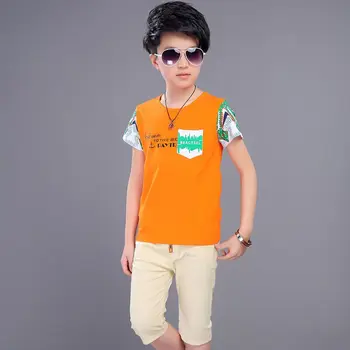 Zēns Vasaras Drēbes Jaunas Kokvilnas Īsām Piedurknēm T Krekls Zēnu Īsās Bikses-Šorti Uzstādīt Sporta Apģērbu Bērniem (Zēni No 8 Līdz 12 Gadu Bērnu Apģērbs