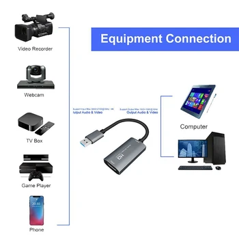 USB3.0 HDMI Video Capture Karte, HD 1080P 4K HDMI, HDMI Video Uzņemšanas galda Spēle Ieraksts Video Ierakstīšana Tiešraidi Raidījums