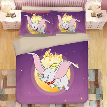 Karikatūra Dumbo Gultas Komplekti Zēna/Meitenes Viena dubultā Twin karalis, karaliene Bērniem luksusa Duvet Cover Set Spilvendrānas star rozā gultasveļa