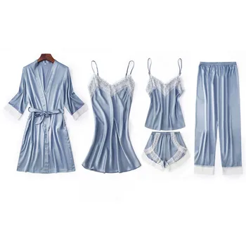 Fiklyc apakšveļa piecus gabalus, sieviešu pidžamas komplekti luksusa elegants mežģīņu & zīda lupatu femme pijamas sievieti mujer sleepwear