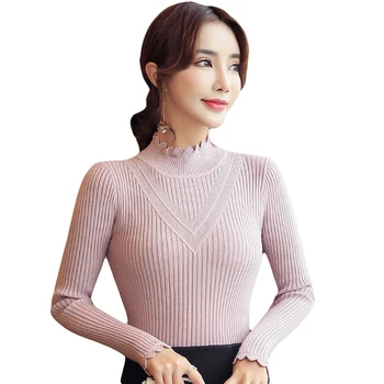 Sueter mujer invierno ir 2021. ziemas adīt džemperis sievietēm un Puloveri ar korejas top ciets augstu uzrullētu apkakli rozā džemperis apģērbu 6373 90