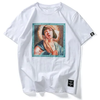 EFUNGAL Harajuku Smieklīgi Jaunavas Marijas Drukāt Īsām Piedurknēm Vīriešu T-Krekli Vasaras Hip Hop T Krekls Ikdienas Kokvilnas Streetwear