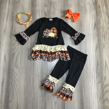 Girlymax set baby girl Ietilpst apģērbs meitene halovīni ķirbju komplekts leoparda savirmot reglāns savirmot bikses ar piederumiem