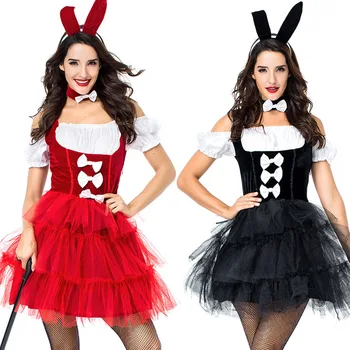 Sarkani Melnā Cirka Burvis, Bunny Girl Halloween Kostīmu Pieaugušo Dāmas Trušu Sieviešu Naktsklubs Apģērbs Seksa Iedomātā Kleitas