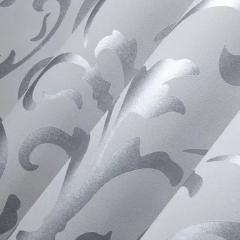 Pelēks 3D Viktorijas Damask Reljefās Tapetes Roll Mājas Dekors Dzīvojamā Istaba Guļamistaba Sienu Segumi Sudraba Ziedu Luksusa tapešu