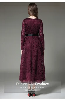Sieviešu dāmas Dizainera kleita drēbes mežģīnes maxi pavasarī, rudenī, ziemā V-veida kakla ar garām piedurknēm skrejceļa slim Kokteilis puse, Šūpoles kleitas