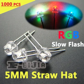 1000 gab. 5mm Superbright Pārredzamu Straw Hat LED RGB Lēni Flash Automātiskā, 5 mm DIP Gaismas Diožu LED gaismas Lndicator