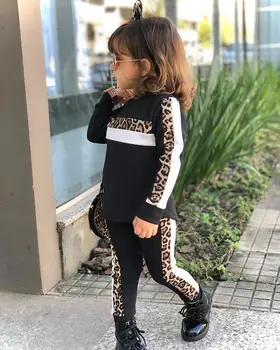 1-6Y Meiteņu Apģērbu Komplekti 2020 Rudens Ziemas Toddler Meiteņu Apģērbs Bērniem Leopards Drukāt Tracksuit Bērnu Drēbes