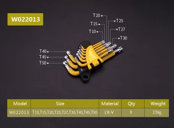 WORKPRO Dzeltena 9pcs torx Atslēgu, Atslēgu Komplekts Īsa Roka Zvaigzne Atslēgu Komplekts CR-V SAE Metriskās Allen Uzgriežņu atslēgas Instrumentu Komplekts T10-T50