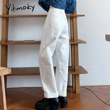 Yitimoky Augstas Starām. Džinsi Sievietēm, Taisnas Džinsa Bikses Plaša Kāju Apģērba Baltā Streetwear Vintage Ir 2021. Modes Harajuku Pavasarī