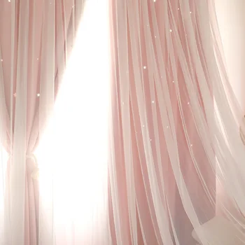 Korejas Dubultā Rozā Princešu Aizkari viesistabā Dobi Zvaigznes Mežģīņu Aizkaru Guļamistaba Ēnā Aizkaru Tilla Audums