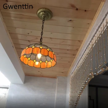 Tiffany Vitrāžas Kulons Gaismas Dimanta Laukumā Karājas Lampas Ēdamistaba Guļamistaba Apgaismes Armatūru Vidusjūras Home Deco