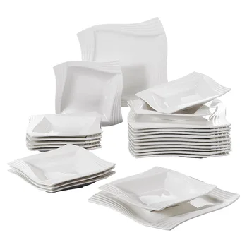 MALACASA Sērijas Amparo 24 Gabals Porcelāna Plāksnes Komplekti ar 12 Zupa Vakariņas Plāksnes Dinnerware Galda Komplekts Pakalpojuma 12 Personas