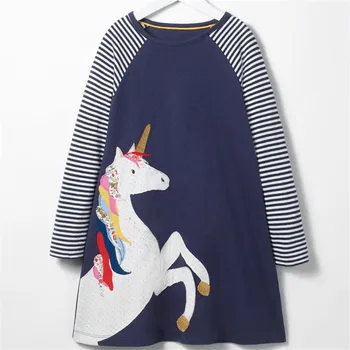 Lekt metru baby meitenes, unicorn kleitu bērni jauns svītrains garām piedurknēm pavasara rudens karikatūra drēbes jaunas paredzēti bērniem kleitas