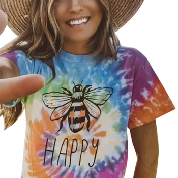 Sieviešu T-krekls, vasaras retro kaķis bišu grafiskais īsām piedurknēm gadījuma krāsains T-krekls top mīksta, elpojoša ādas-draudzīgi