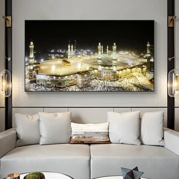 Mekas Mošejā Pilsētas Nakts Apskatītu Audekla, Gleznas Pie Sienas, Islāma Mākslas Plakāti Un Izdrukas Musulmaņu Mākslas Dekoratīvi Attēli Cuadros