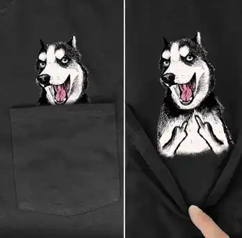 Kokvilnas T Krekls Modes kabatas Husky Karikatūra izdrukāt uz t-krekla, vīriešu, sieviešu krekli Hip hop topi smieklīgi Harajuku tees dropshipp