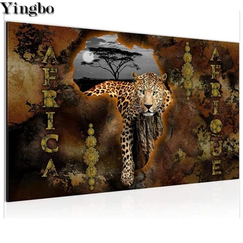 DIY dimanta krāsošana Āfrikas Zilonis, Leopards 5d cross stitch pilna apaļu kvadrātu izšuvumu ikona, dimanta mozaīkas kristāla glezna