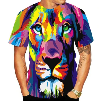 Dzīvnieku smieklīgi 3D lauva T-krekls vīriešiem un sievietēm vasaras 3d drukāšanas lauvu zēns meitene tiger 3D top T-krekls