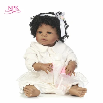 NPK augstas kvalitātes atdzimis melna meitene lelle pilnībā vinila meitene ķermeņa lelle labākās rotaļlietas bērniem no Dzimšanas diena