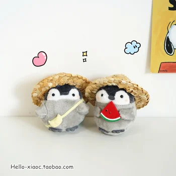 Japāņu Kawaii Mīkstās Rotaļlietas Pozitīvu Enerģiju Pingvīns Kulons Plīša Lelle Salmu Cepure Pingvīns Rotaļlietas Lelles