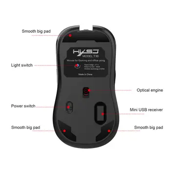 HXSJ T30 Bezvadu Spēļu Pele 3600 DPI Uzlādējams 7 Color Back-gaismas Elpošanas Komfortu Spēlētājs Pelēm Par Datora Darbvirsmu, Klēpjdators