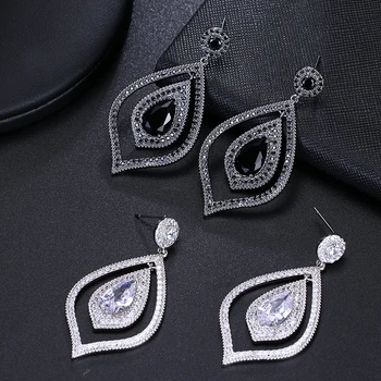 EMMAYA Spīdīgu Lapu Formas Dangling Liels CZ Līgavas Black Crystal Ilgi Piliens Auskari Sievietēm Kāzu Modes Rotaslietas Dāvanu