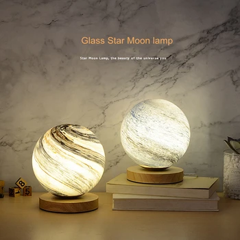 LED Stikla Zvaigžņu Mēness Lampas Tālvadības Galda Lampa USB Koka Mākslas Atmosfēru Gaismas Kāzu Mājas Guļamistaba Vakariņas Puse Mājas Dekoru