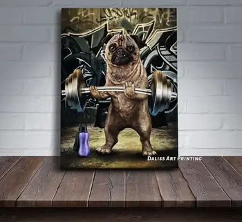 Audekls dzīvnieku Mopsis Svarcelšana Bildes Mājas Apdare Gleznas Plakāts HD Izdrukas Sienas Mākslas Moduļu Dzīvojamā Istaba Rāmjiem