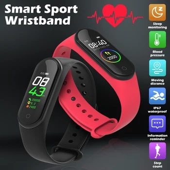 Smart Joslā 4 IP67 Waterproof 5 Krāsas Smart Joslā Ekrāna Aproce sirdsdarbība Fitnesa Mūzikas Bluetooth Sirds ritma Monitors