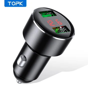 TOPK G209 3.1 5V Dual USB Automašīnas Lādētājs LED Ciparu Displejs priekš iPhone X XR Xs for Samsung Xiaomi USB Automašīnas Tālruņa Lādētājs