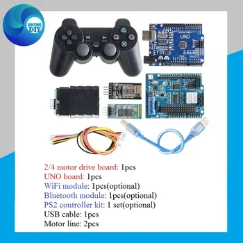 Bluetooth, WiFi Rīkoties Robots Tvertne Automašīnas Roku Gripper Kontrolieris Komplekts Arduino UNO R3 Motors Servo Vadītāja Vairogs Valde ar PS2 DIY