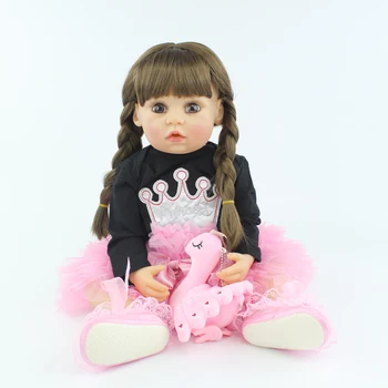 BZDOLL 55cm Pilna Ķermeņa Silikona Atdzimis Bērnu Lelle, Rotaļlieta, Spilgti 22inch Vinila Dzīvs Bērnu Saģērbt Princese Meitene Dzimšanas dienas Dāvana