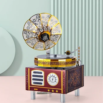 Kultūras Radošumu Atoms Retro Gramofona DIY Montāža Modeli, Grozāms 3D Music Box Modeļa Montāžas Modeļi Bērniem