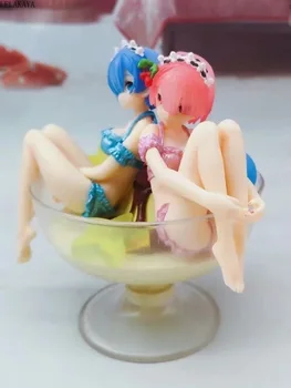 2gab Anime Re: Dzīve citā Pasaulē no Nulles Rem Ram Pudiņš Vīna Glāzi Ver. Seksīgas Meitenes PVC Rīcības Attēls Modeli, Rotaļlietas, Dāvanu