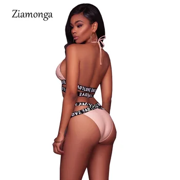 Ziamonga 2017 Modes Backless Vēstuli Izdrukāt Bodysuit Sieviešu Rozā Kombinezonus Sieviešu Jumpsuit Sexy Bodysuit Ķermeņa Combinaison Femme