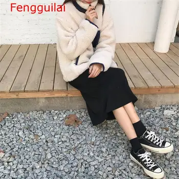 Fengguilai 2020 Rudens Ziemas Jauns Sieviešu Mētelis Zaudēt Salds Meža Modes Raibs Pilnu Piedurknēm Preppy Stils Kabatas Sieviešu Mēteļi