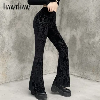 Hawthaw Sieviešu Retro Rudens Ziemas Slim Black Gothic Zvanu-Dibeni Boot Cut Uzliesmoja Garas Bikses 2020. Gadam Ietilpst Apģērbu Streetwear