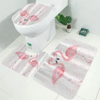 1/3/4gab 3D Flamingo Ūdensizturīgs Dušas Aizkars Pelējumu pierādījumu Tualetes Vāka neslīdoša Mat 3pcs Tualetes, Vannas istaba Dekoru ar 12 Āķi