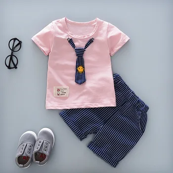 2019. gada vasaras toddler zēnu drēbes jaunas zēniem ikdienas apģērbu komplekti tie īsām piedurknēm t krekls +svītrainas bikses, 2 gab uzvalks drēbes