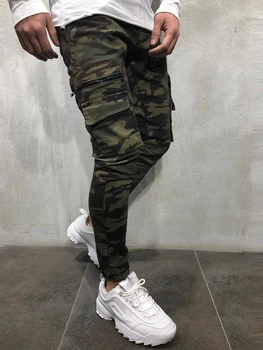 Kamuflāžas Stila Vīriešu Džinsi Jogger Bikses Militārās Bikses Slim Multi-Kabatas Kravas Bikses Hip Hop Cietā Krāsas Zīmuli, Džinsi Vīriešiem