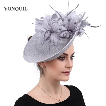 Kāzu Modes Sieviešu Derby Fascinator Cepures Iedomātā Spalvas, Ziedu Līgava Cepures Uz Lady Līgavas Mariage Godu Sinamay Chapeau Klp
