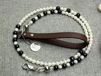 Augstas kvalitātes suņi luksusa diamond ball melna balta pērle apkakles lead set sunīšu modes kakla siksna uzvalks pet suns, rotaslietas 1gb